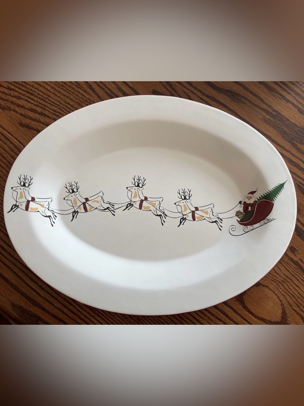 SANTA CLAUS Christmas Oval Serving Platter Sleigh Reindeer 16" Marketplace